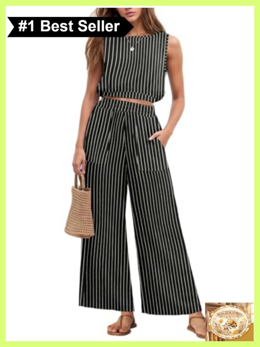 Sleeveless Crop Top Wide Leg Pants 2 Piece Set